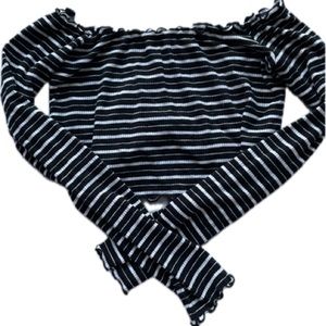Garage cropped black white striped off the shoulder long sleeve top medium